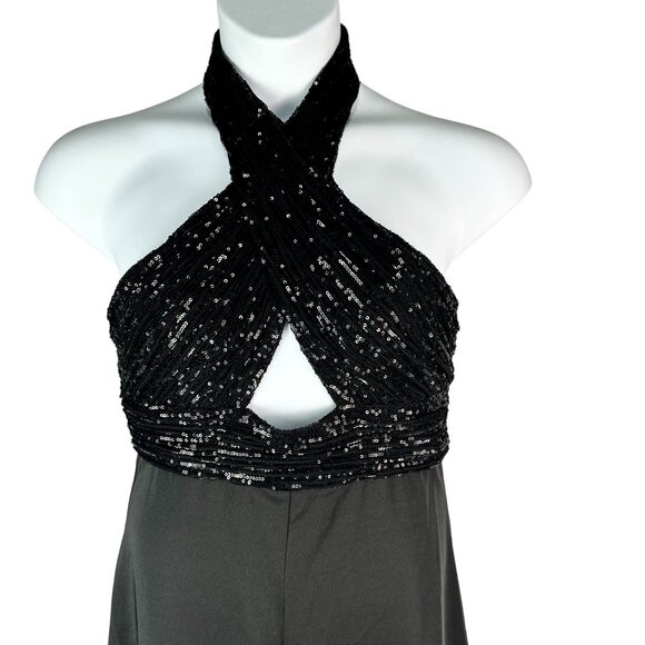 Mac Duggal Sequin Bodice Halter Wide Leg Formal Jumpsuit Open Back Size 6 NWT - Picture 6 of 13